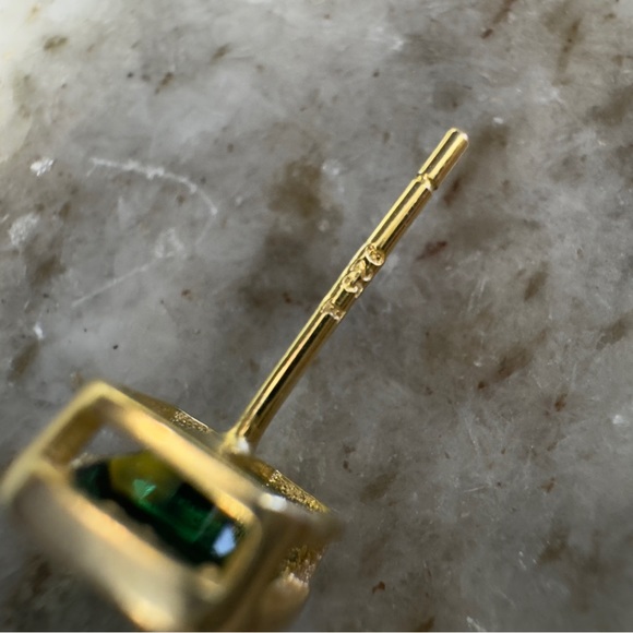 18k Gold & 925 Asscher Cut Emerald Studs Bezel Set Geometric Statement Earrings - Picture 6 of 9